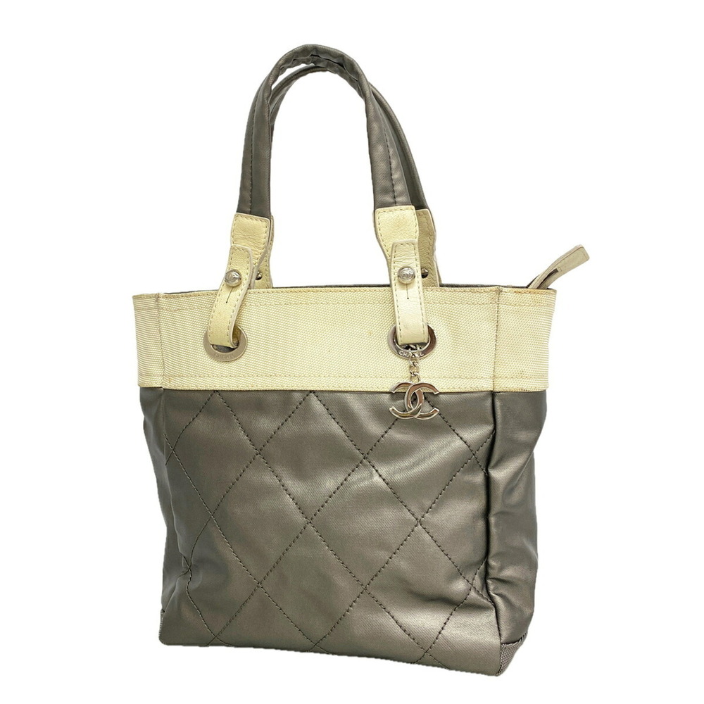 Chanel Bag/Tote Bag Paris Biarritz Canvas Silver Ivory Women's